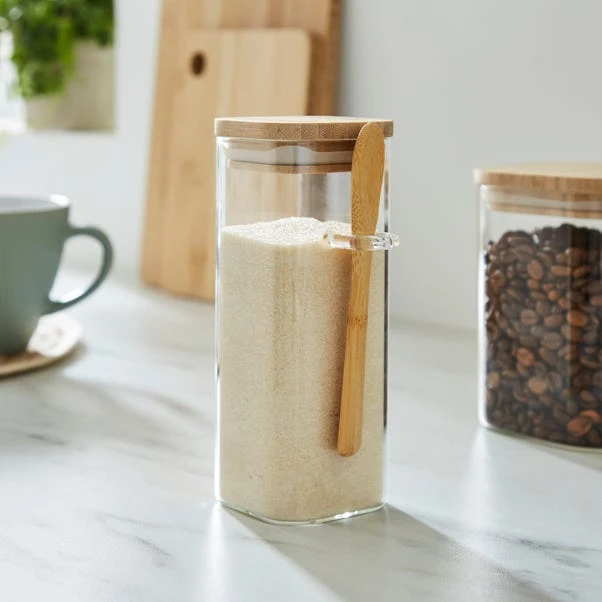 Glass Square Jar With Spoon 3 Glass Square Jar With Spoon