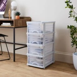 Plastic 4 Drawer Storage Tower Unit 22 Plastic 4 Drawer Storage Tower Unit -Dunelm 30926474