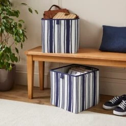 Set Of 2 Coastal Stripe Storage Cubes 11 Set Of 2 Coastal Stripe Storage Cubes -Dunelm 30926792