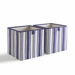 Set Of 2 Coastal Stripe Storage Cubes 13 Set Of 2 Coastal Stripe Storage Cubes -Dunelm 30926792 alt02