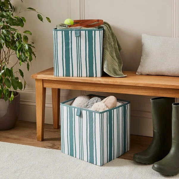 Set Of 2 Coastal Stripe Storage Cubes 3 Set Of 2 Coastal Stripe Storage Cubes
