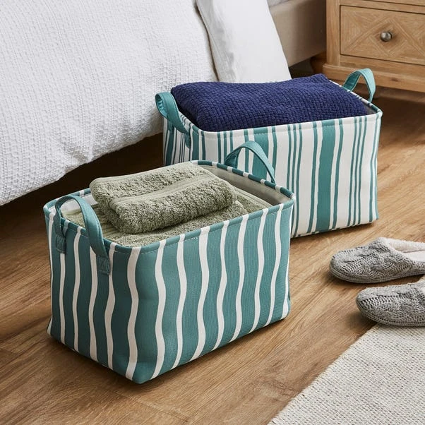 Set Of 2 Coastal Stripe Rectangular Storage Boxes 3 Set Of 2 Coastal Stripe Rectangular Storage Boxes