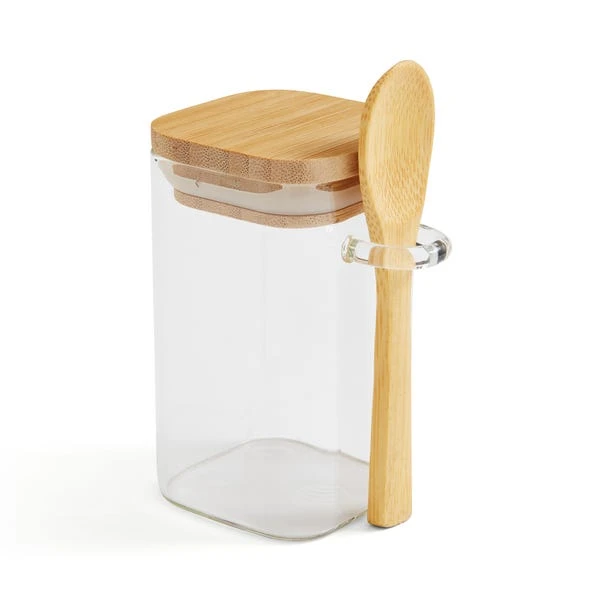 Square Glass Storage Jar With Spoon 4 Square Glass Storage Jar With Spoon - Image 2