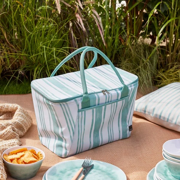 Coastal Stripe Jade Mist Picnic Bag 3 Coastal Stripe Jade Mist Picnic Bag