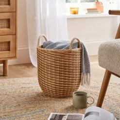 Round Woven Rattan Basket 17 Round Woven Rattan Basket -Dunelm 30928232