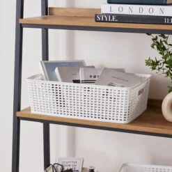 Checked Plastic Basket 34 Checked Plastic Basket -Dunelm 30933428