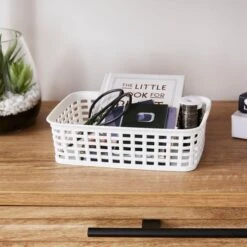 Checked Plastic Basket 28 Checked Plastic Basket -Dunelm 30933443