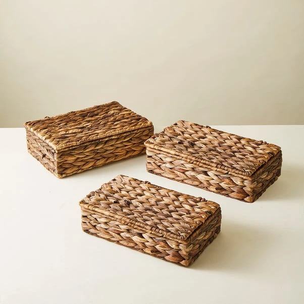 Set Of 3 Woven Water Hyacinth Stacking Boxes 3 Set Of 3 Woven Water Hyacinth Stacking Boxes