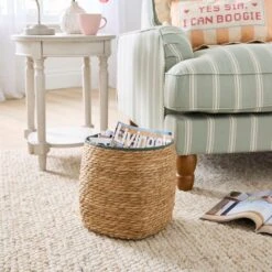 Rush Storage Basket With Trim 17 Rush Storage Basket With Trim -Dunelm 30964913